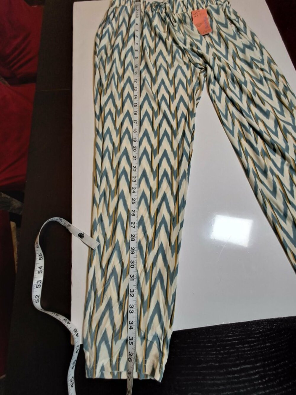 Cool Knit Jersey Zigzag Wide Leg Pants Blue White M/L - Picture 8 of 8